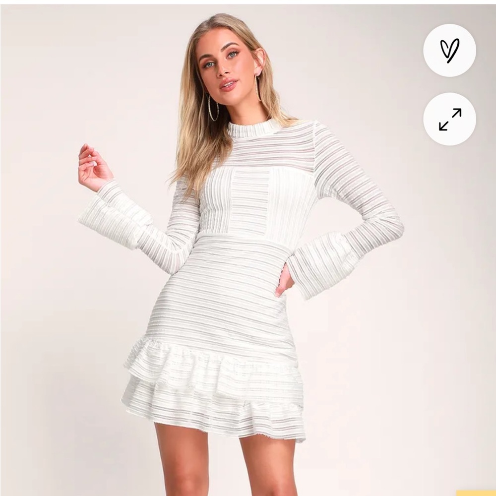Lulus For Always white ruffled long sleeve dress